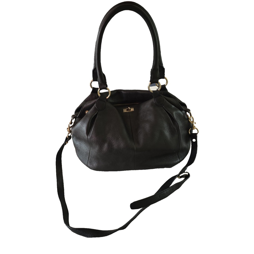 J.Crew Black Luxe Pebbled Leather Handbag Crossbody Purse W Brass Hardware